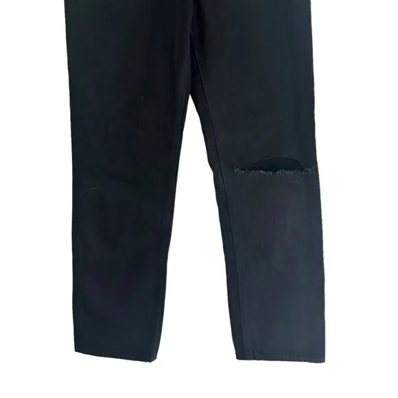 Denim Forum The Joni High Rise Loose Fit Dark Black Distressed Jeans 29L