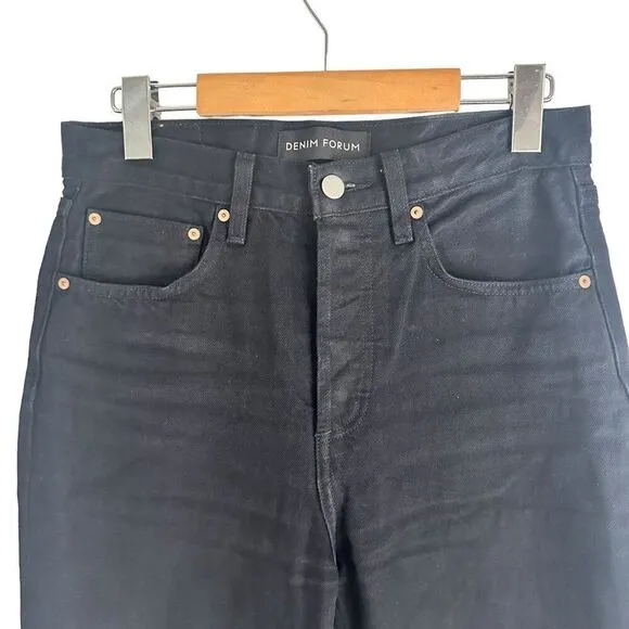 Denim Forum The Joni High Rise Loose Fit Dark Black Distressed Jeans 29L