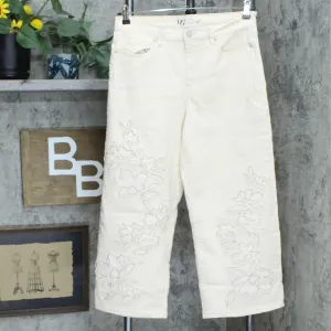 DG2 by Diane Gilman Women's Embroidered Applique Wide Leg Jeans Cream 12