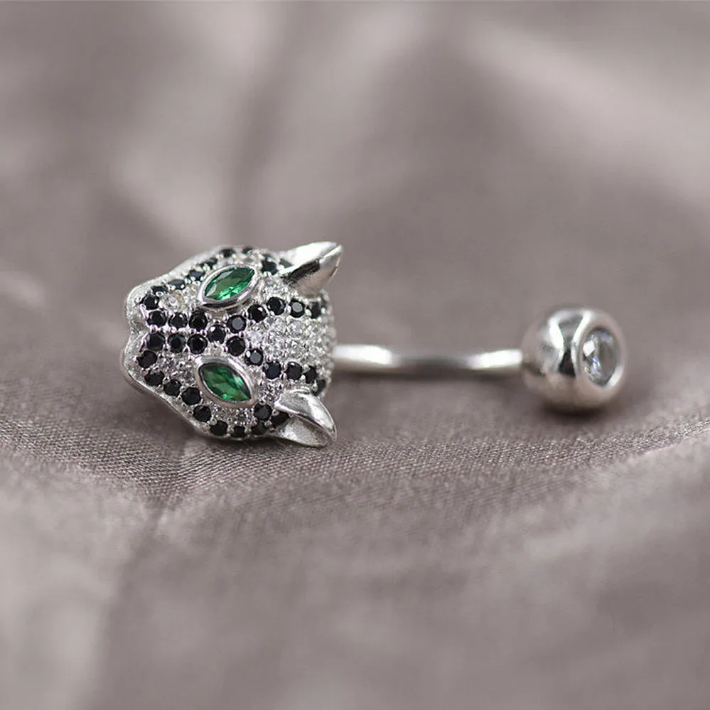 Diamond Emerald Leopard Navel Ring