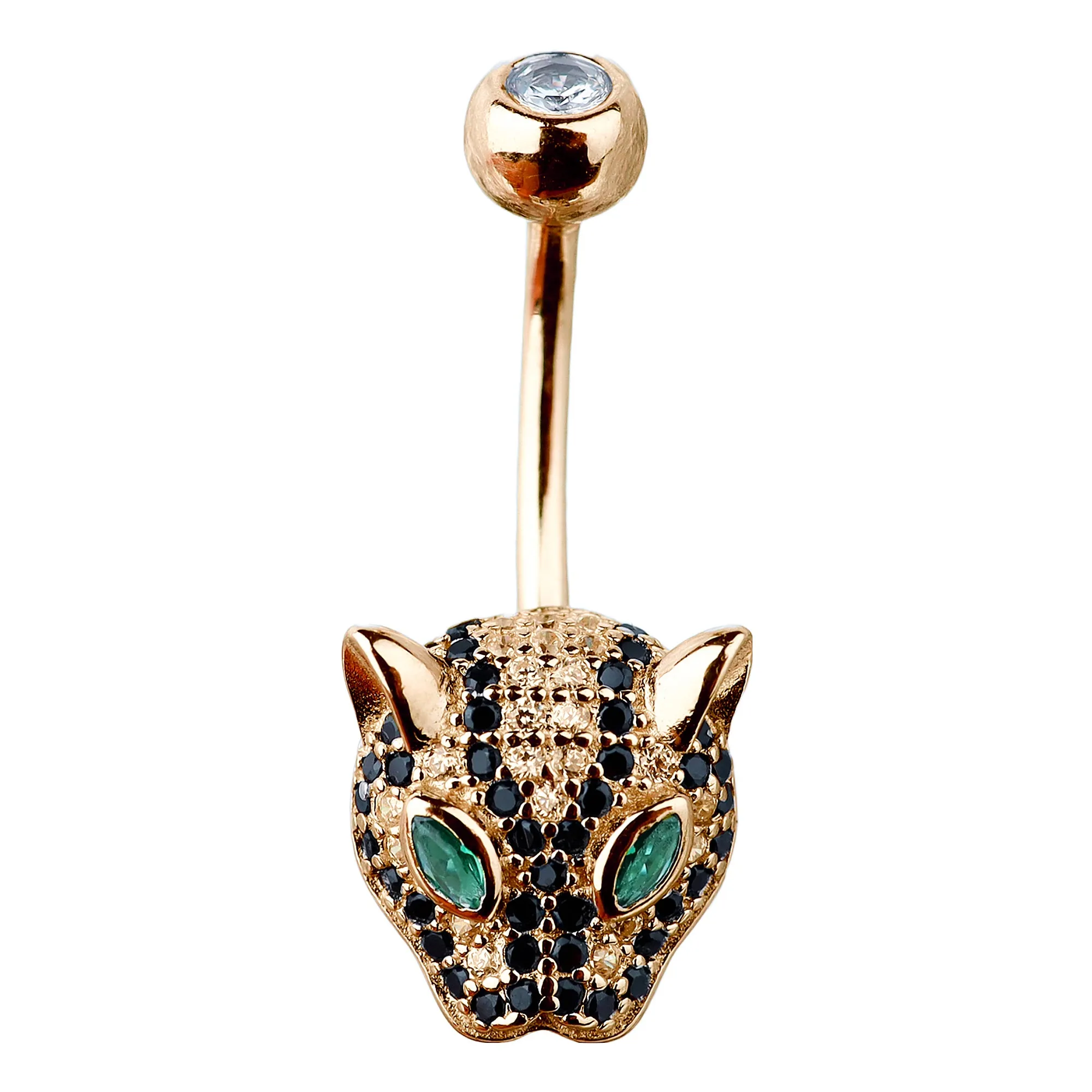 Diamond Emerald Leopard Navel Ring
