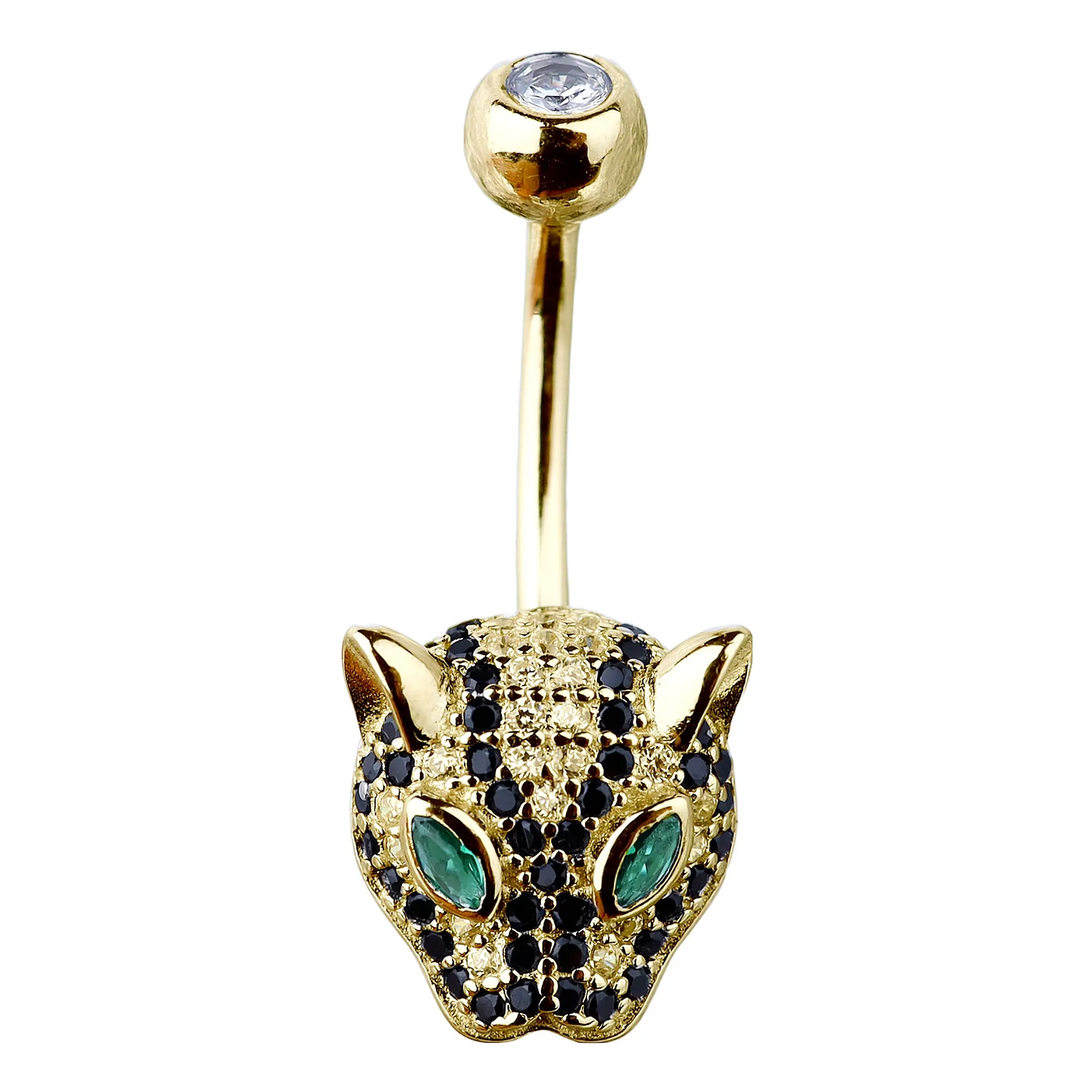 Diamond Emerald Leopard Navel Ring