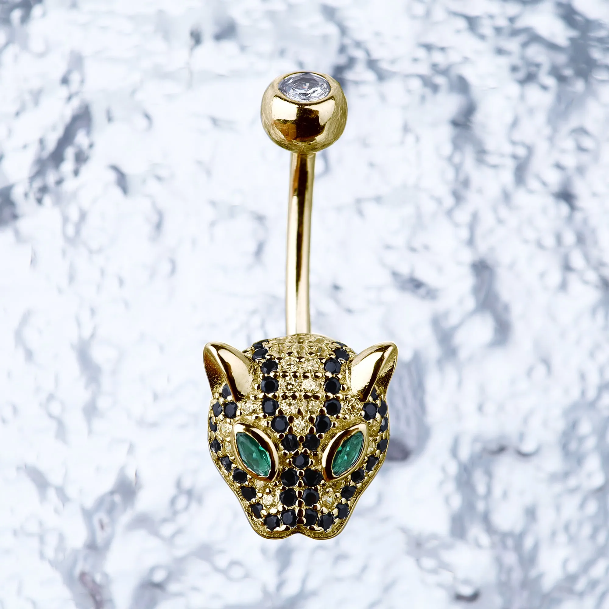 Diamond Emerald Leopard Navel Ring