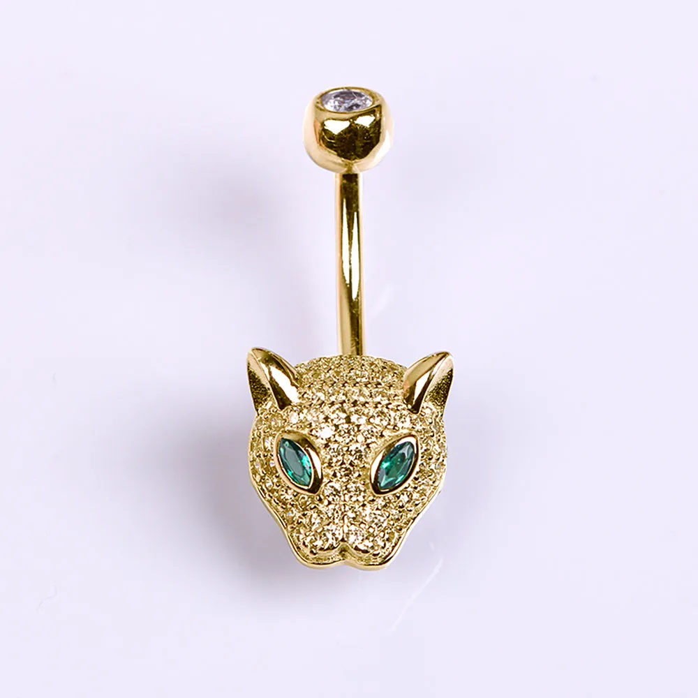 Diamond Emerald Leopard Navel Ring