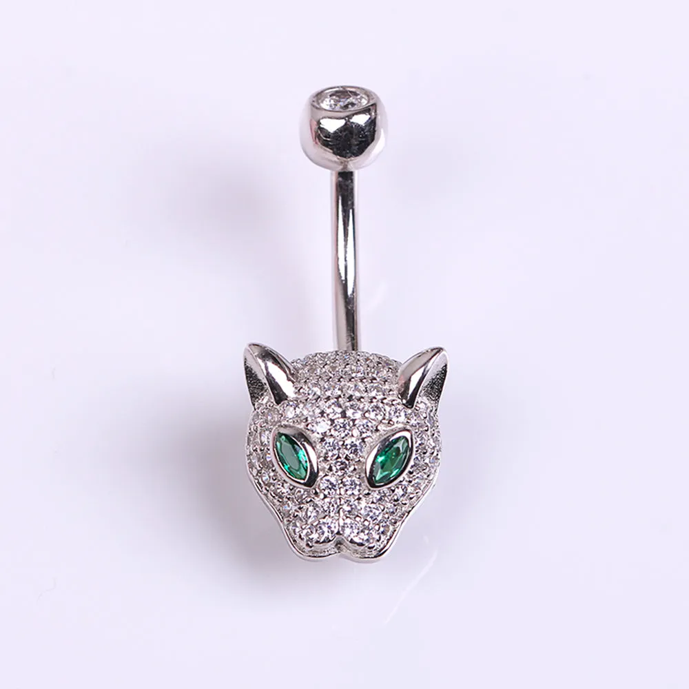 Diamond Emerald Leopard Navel Ring