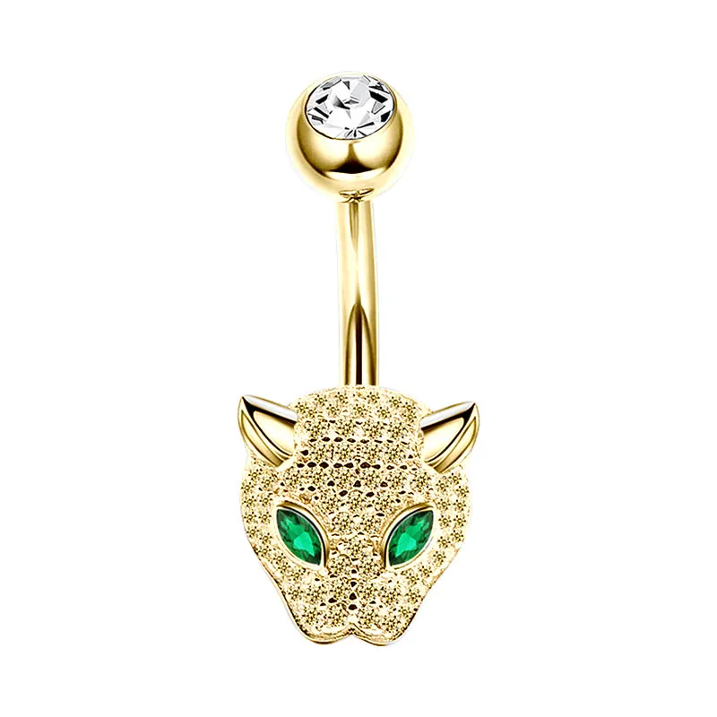 Diamond Emerald Leopard Navel Ring