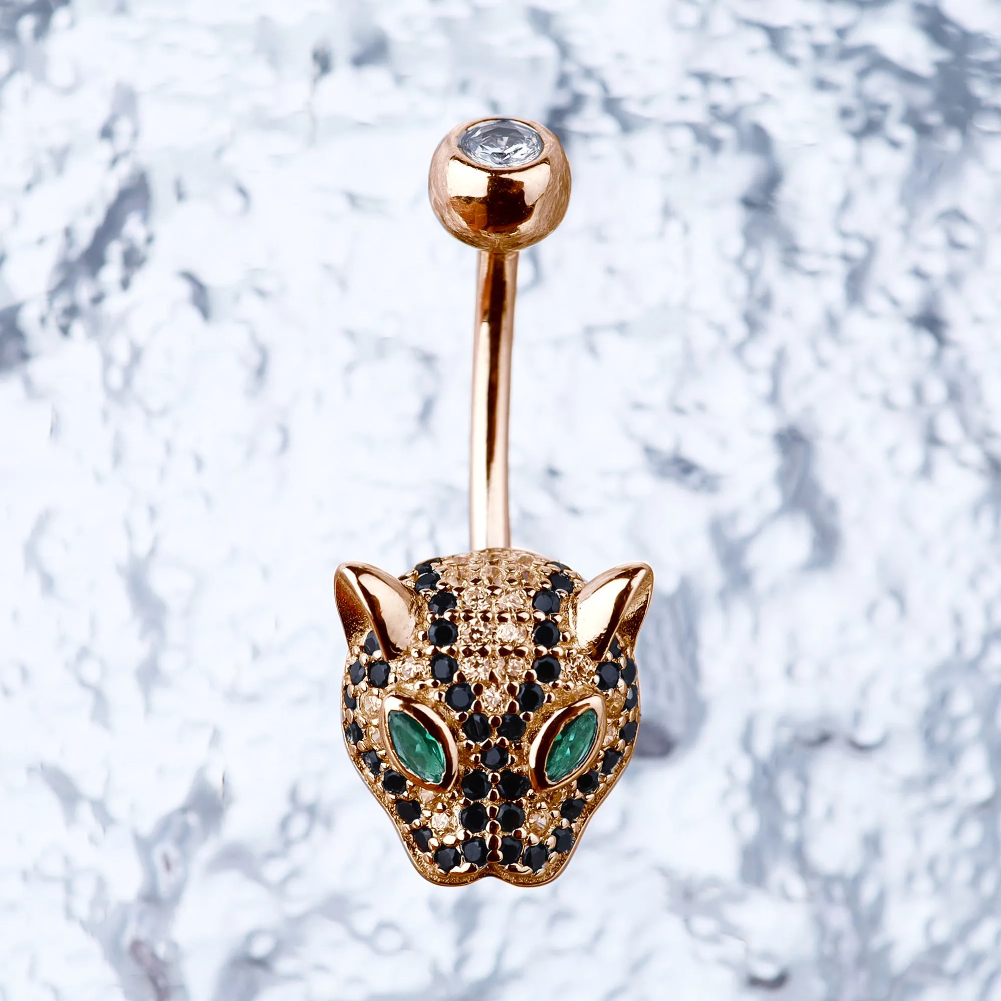 Diamond Emerald Leopard Navel Ring