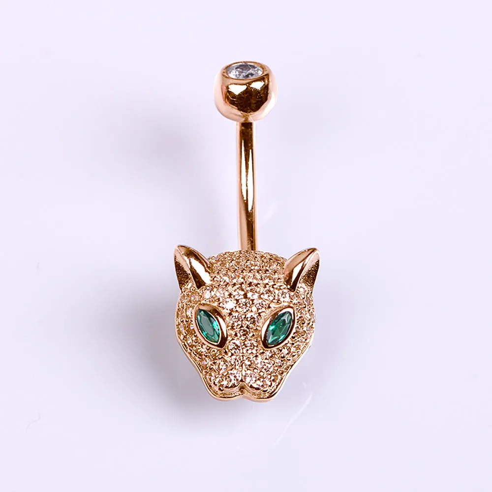 Diamond Emerald Leopard Navel Ring