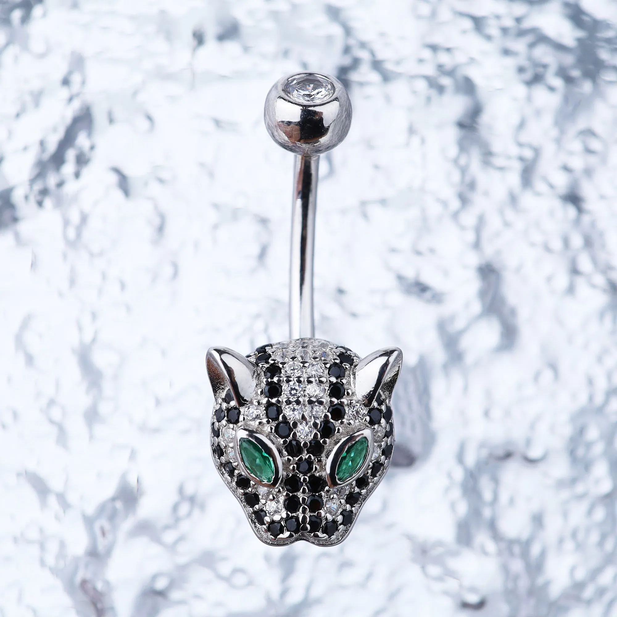 Diamond Emerald Leopard Navel Ring