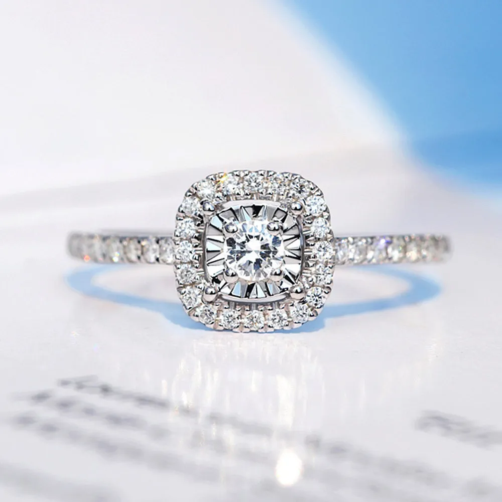 Diamond Square Halo Engagement Ring