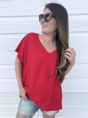 DOORBUSTER: Oversized Boxy V-Neck Top - Red by Sew In Love (Ships in 2-3 Weeks)
