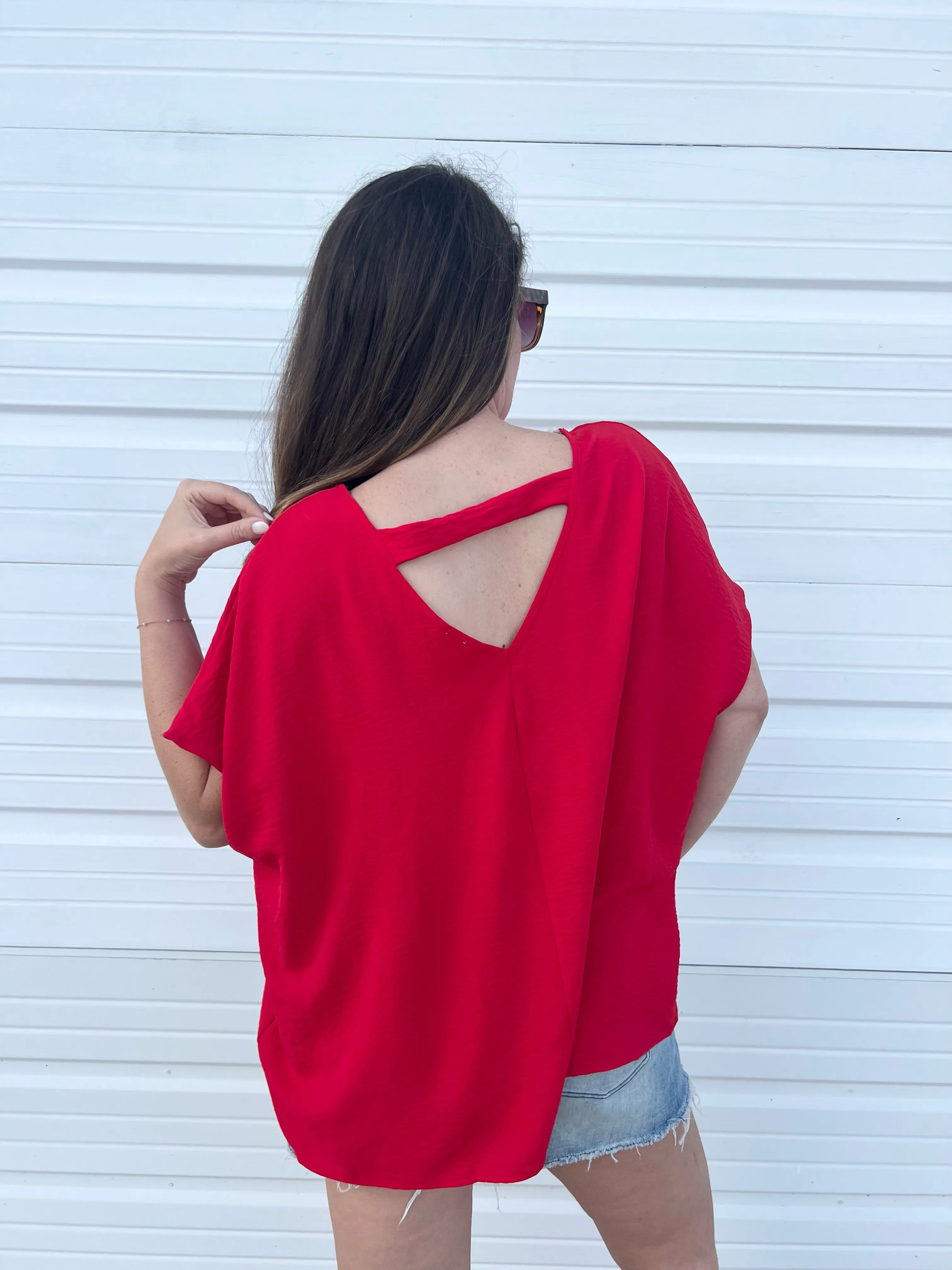DOORBUSTER: Oversized Boxy V-Neck Top - Red by Sew In Love (Ships in 2-3 Weeks)