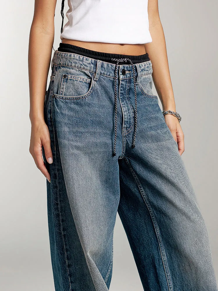 Double Waistband Design Paneled Jeans