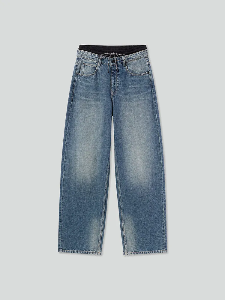 Double Waistband Design Paneled Jeans