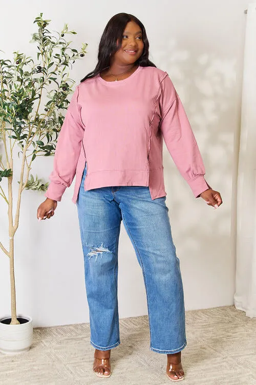 Dusty Pink Exposed Seam Slit Top