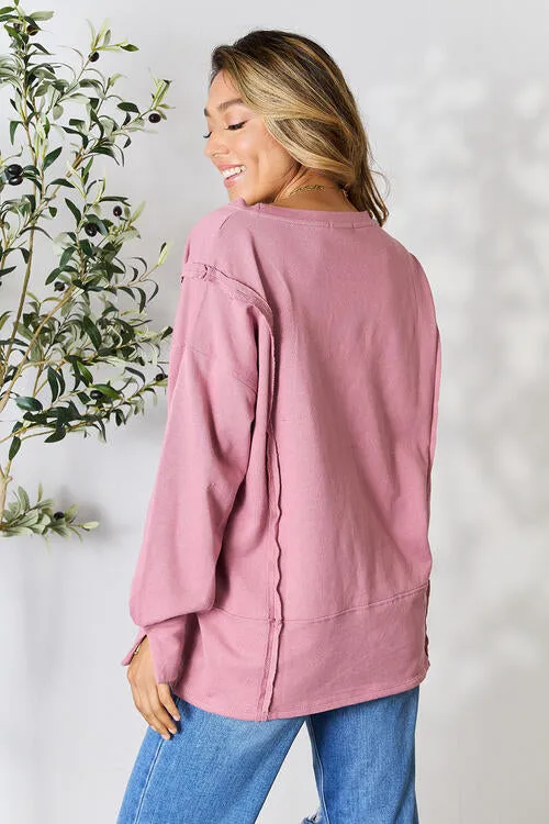 Dusty Pink Exposed Seam Slit Top