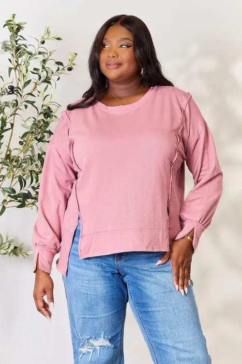 Dusty Pink Exposed Seam Slit Top