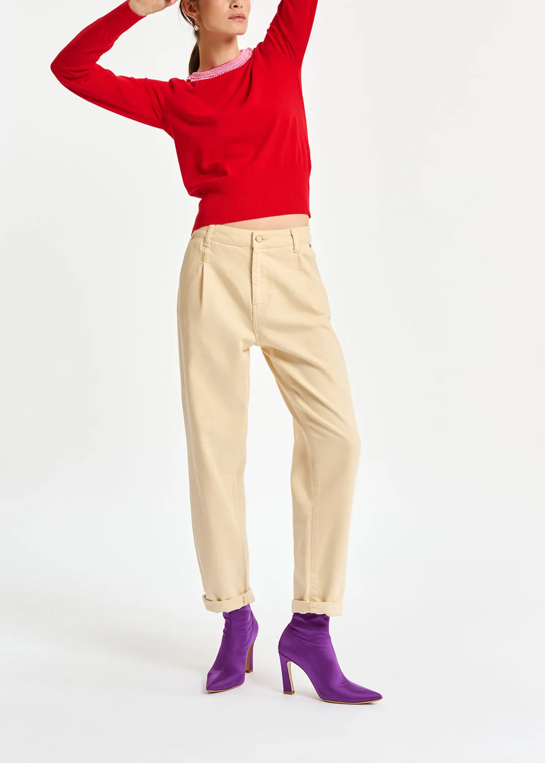 Ecru denim tapered high-rise jeans