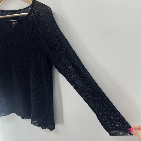 Eileen Fisher 100% Linen Deep Navy Loose Knit Pullover Sweater Size Medium P