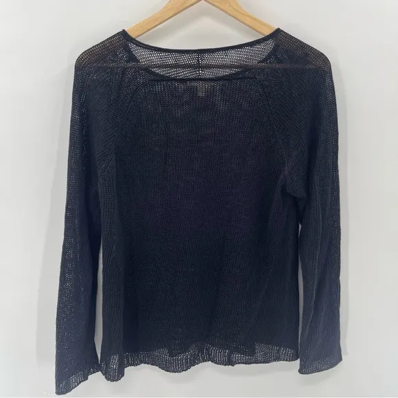 Eileen Fisher 100% Linen Deep Navy Loose Knit Pullover Sweater Size Medium P
