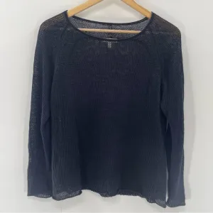 Eileen Fisher 100% Linen Deep Navy Loose Knit Pullover Sweater Size Medium P