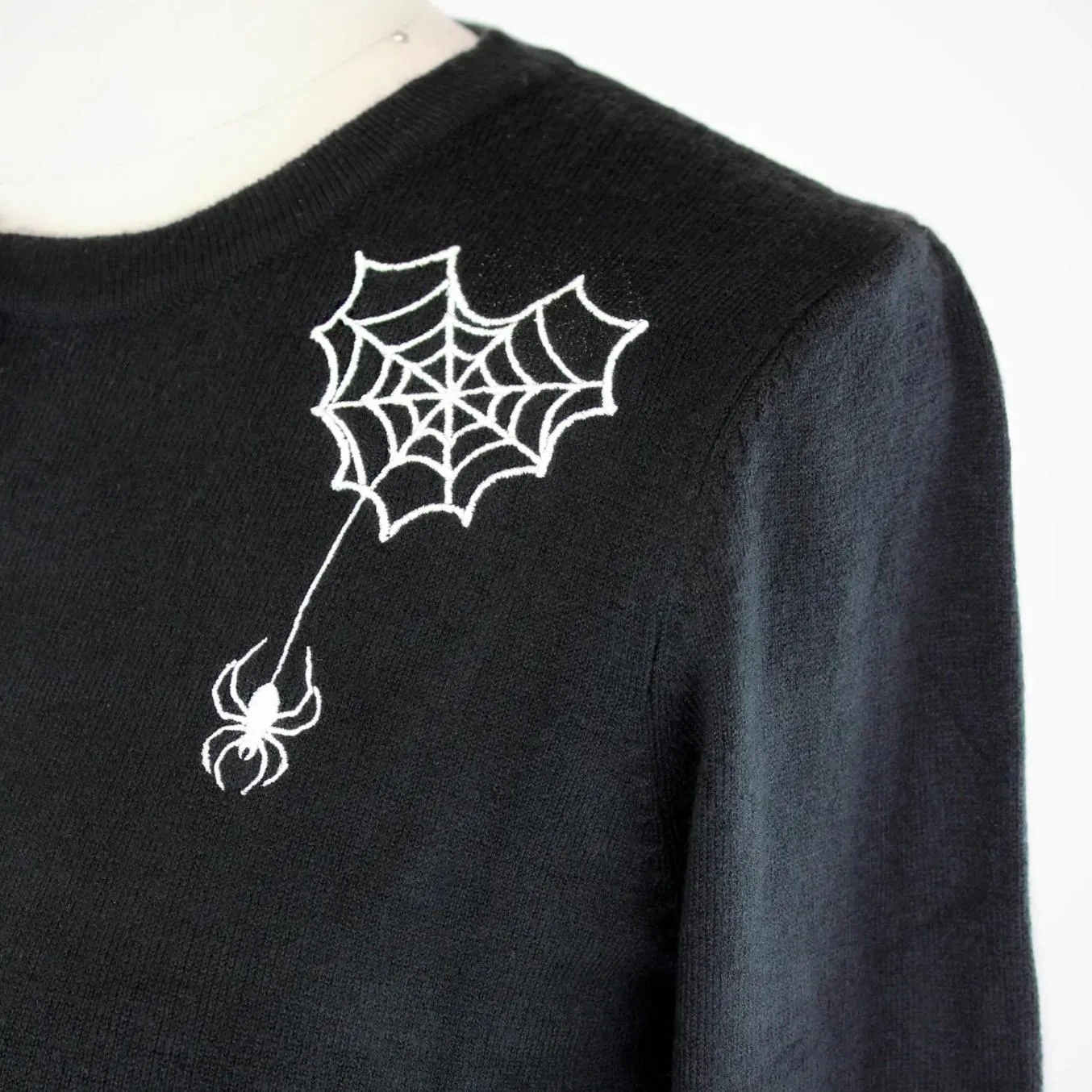 Embroidered Webbed Heart Black Knit Cardigan by Hemet