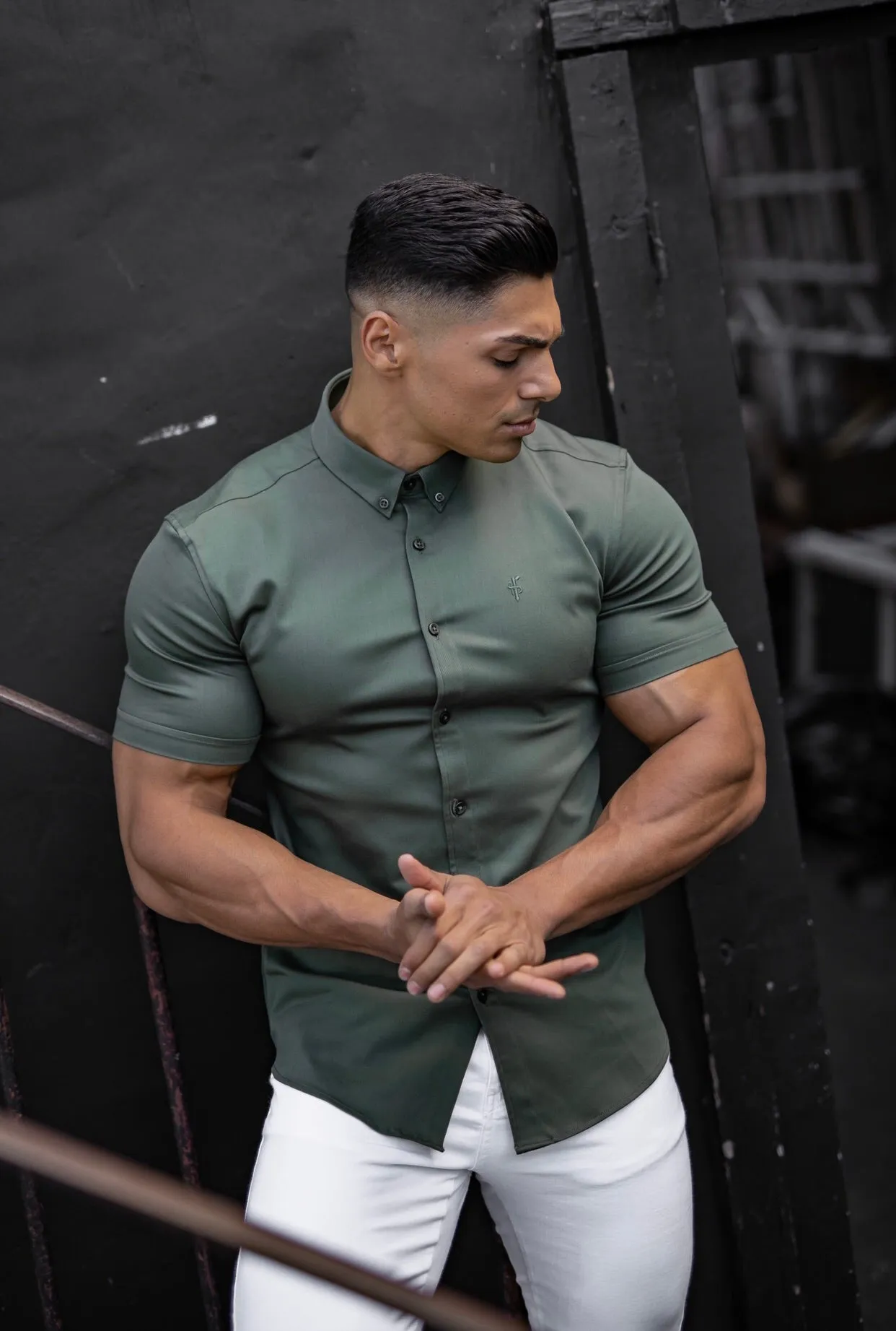 Father Sons Super Slim Stretch Khaki Denim Short Sleeve - FS203