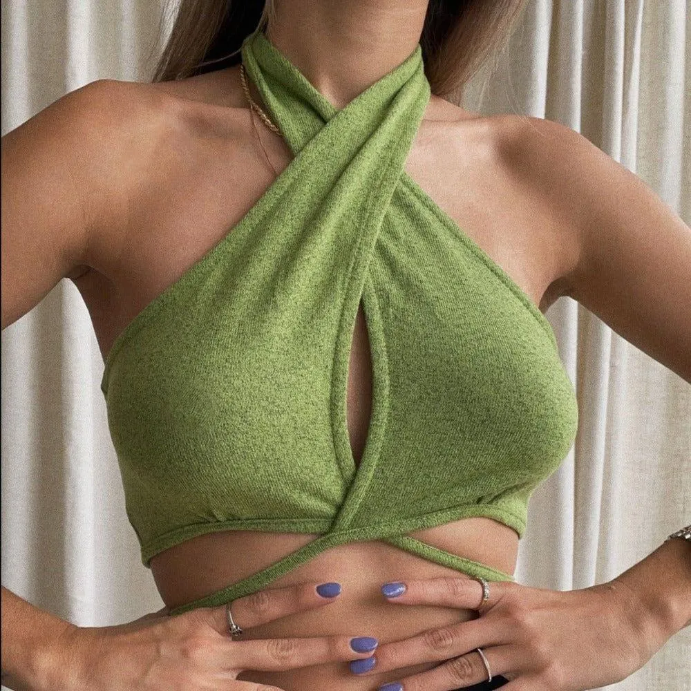 Febe Criss Cross Halter Crop Top
