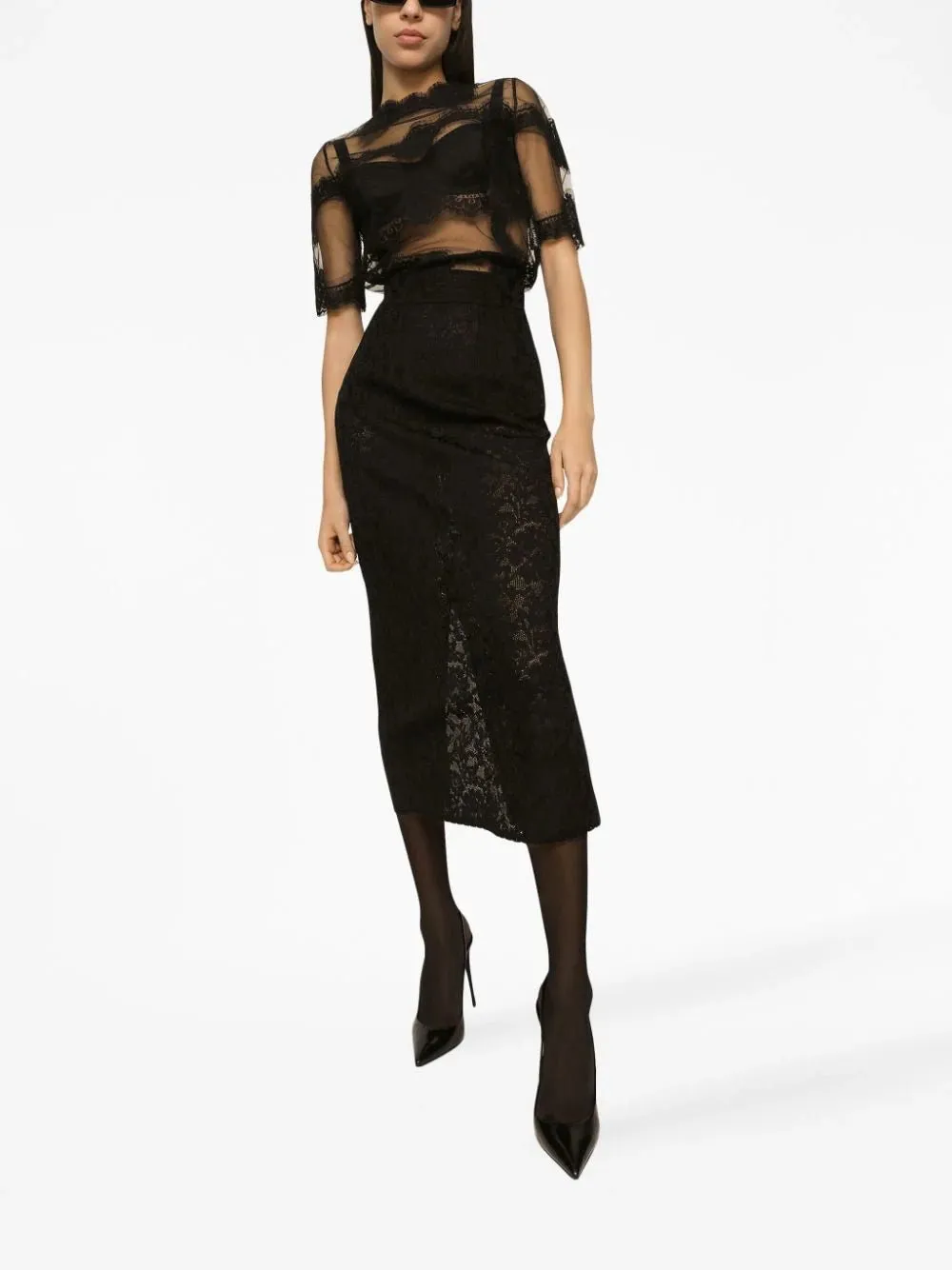 Floral-Lace Midi Skirt
