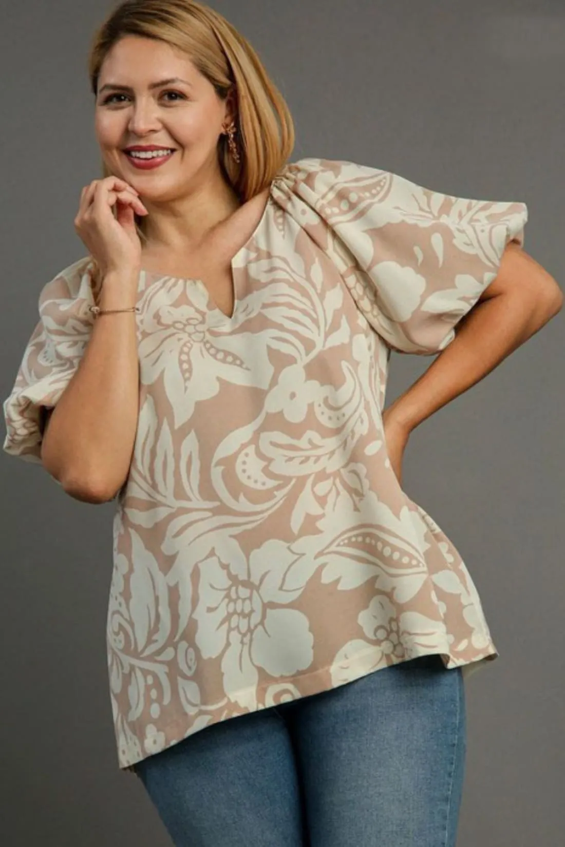 Floral Print Puff Sleeve Top