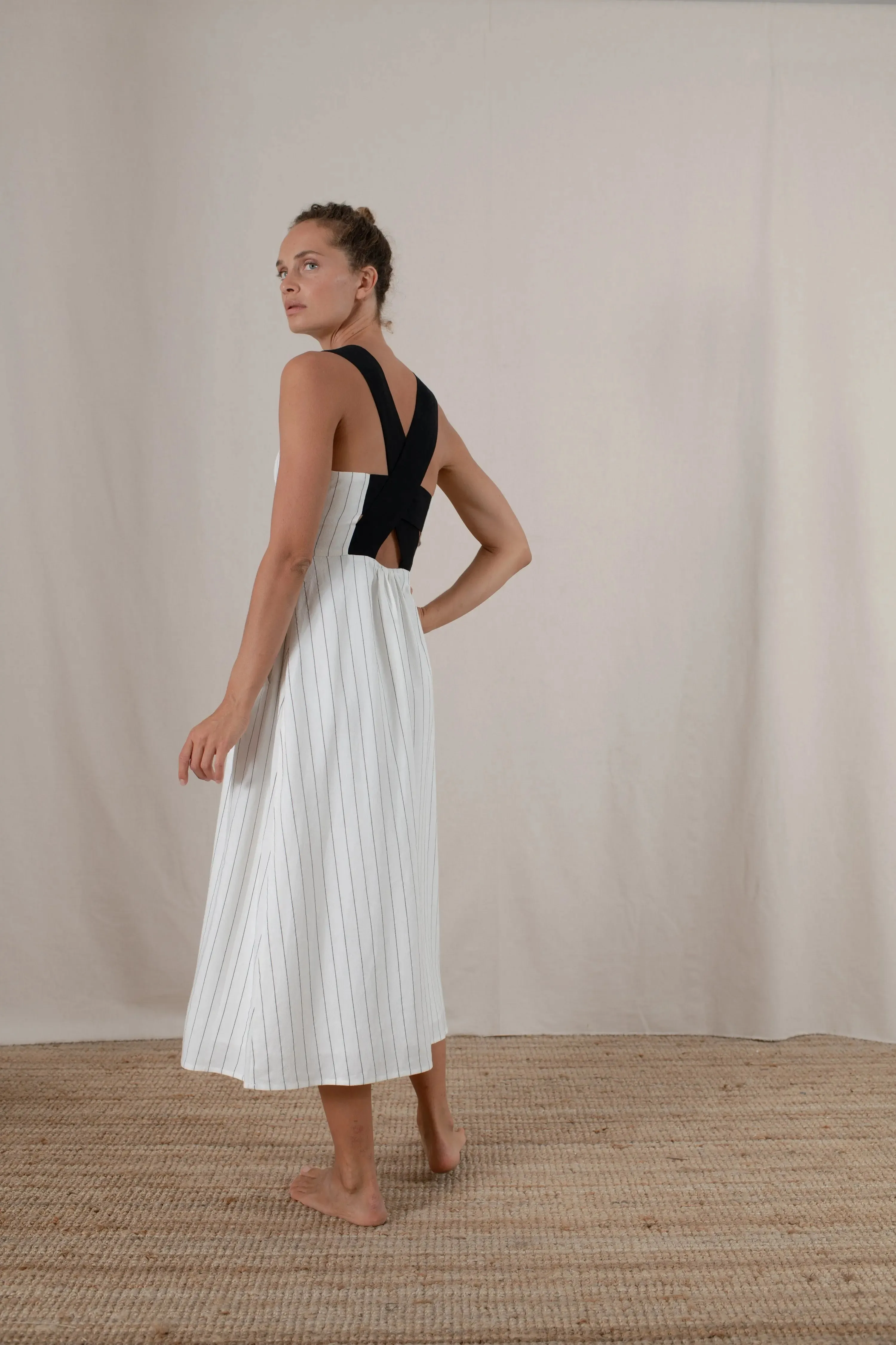 Gessato Midi Dress White Pinstripe