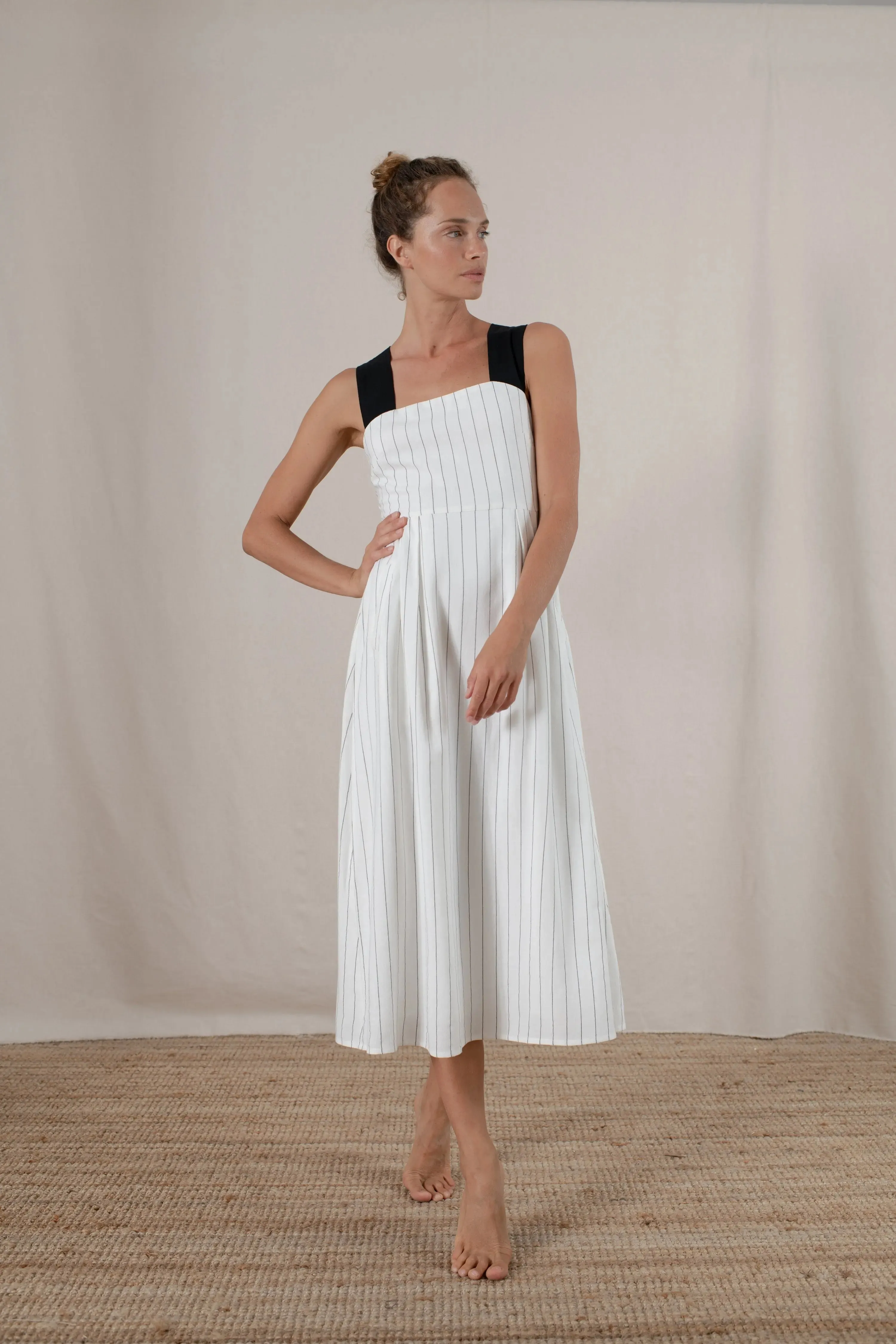 Gessato Midi Dress White Pinstripe