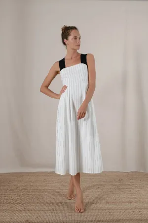 Gessato Midi Dress White Pinstripe