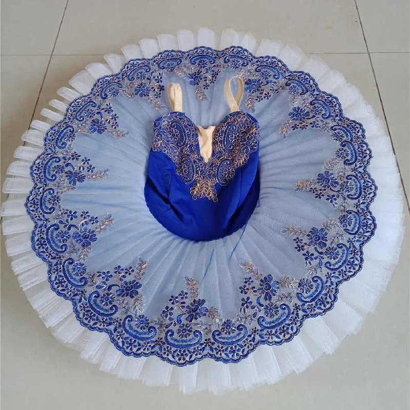 Girls kids royal blue with white ballet dance dresses classical ballet dance tutu skirts pancake pettiskirts professional ballerina ballet dance costumes birthday gift for children