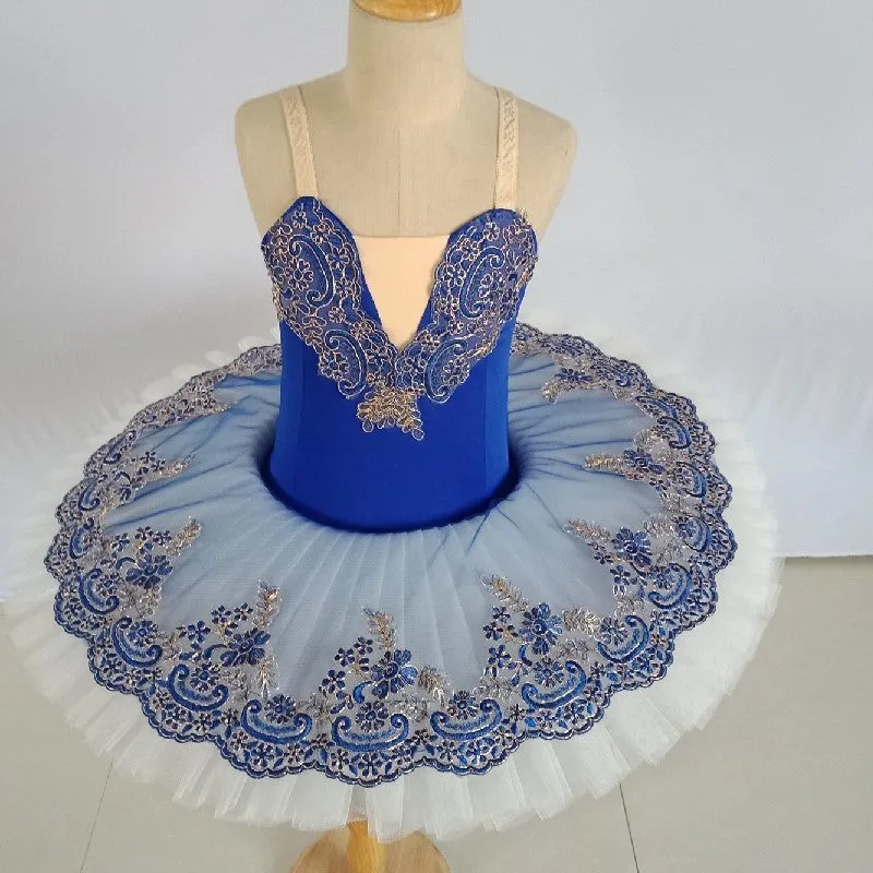 Girls kids royal blue with white ballet dance dresses classical ballet dance tutu skirts pancake pettiskirts professional ballerina ballet dance costumes birthday gift for children