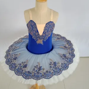 Girls kids royal blue with white ballet dance dresses classical ballet dance tutu skirts pancake pettiskirts professional ballerina ballet dance costumes birthday gift for children