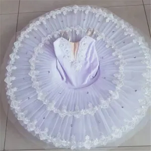 Girls kids white little swan lake ballet dance dress tutu skirts classical pancake ballerina stage performance dress modern ballet dance wear