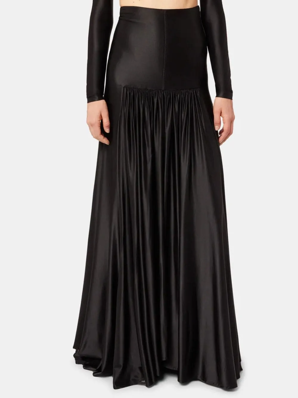 Glossy Finish Gathered Long Skirt