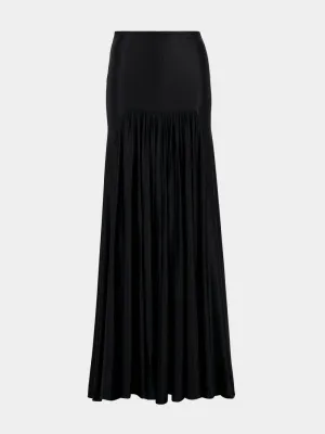 Glossy Finish Gathered Long Skirt