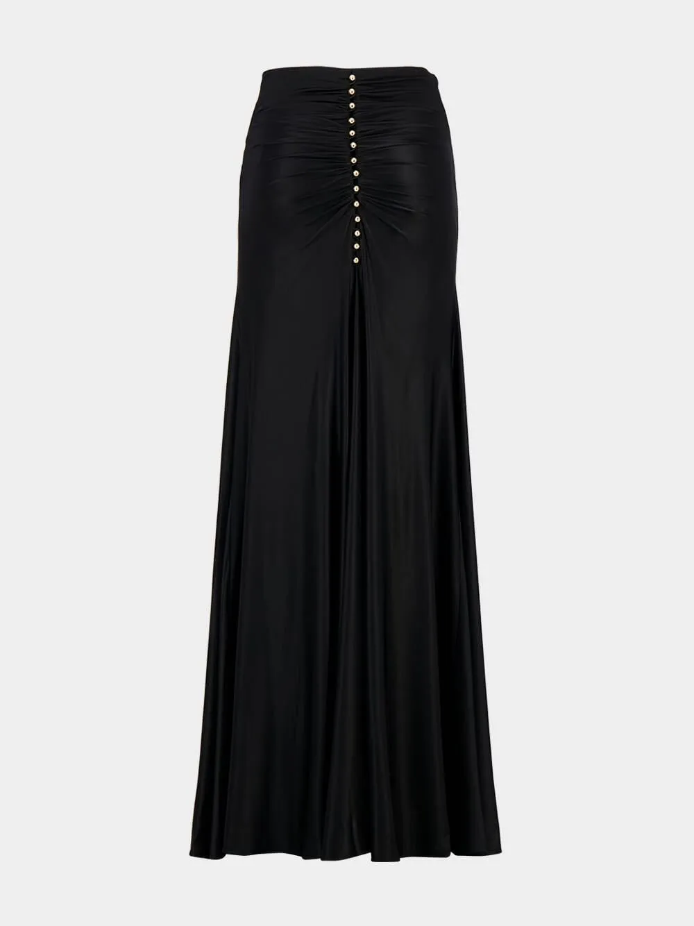 Glossy Finish Gathered Long Skirt