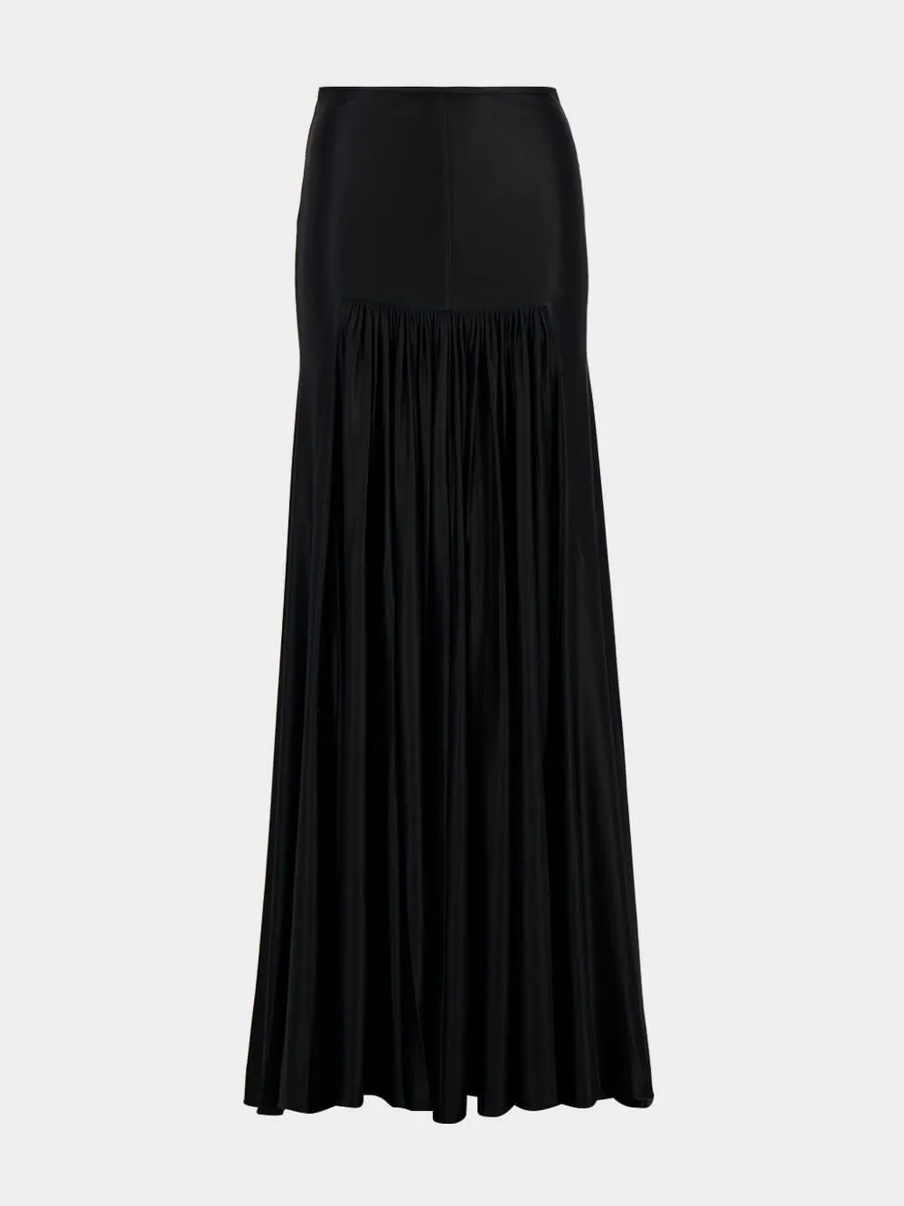 Glossy Finish Gathered Long Skirt