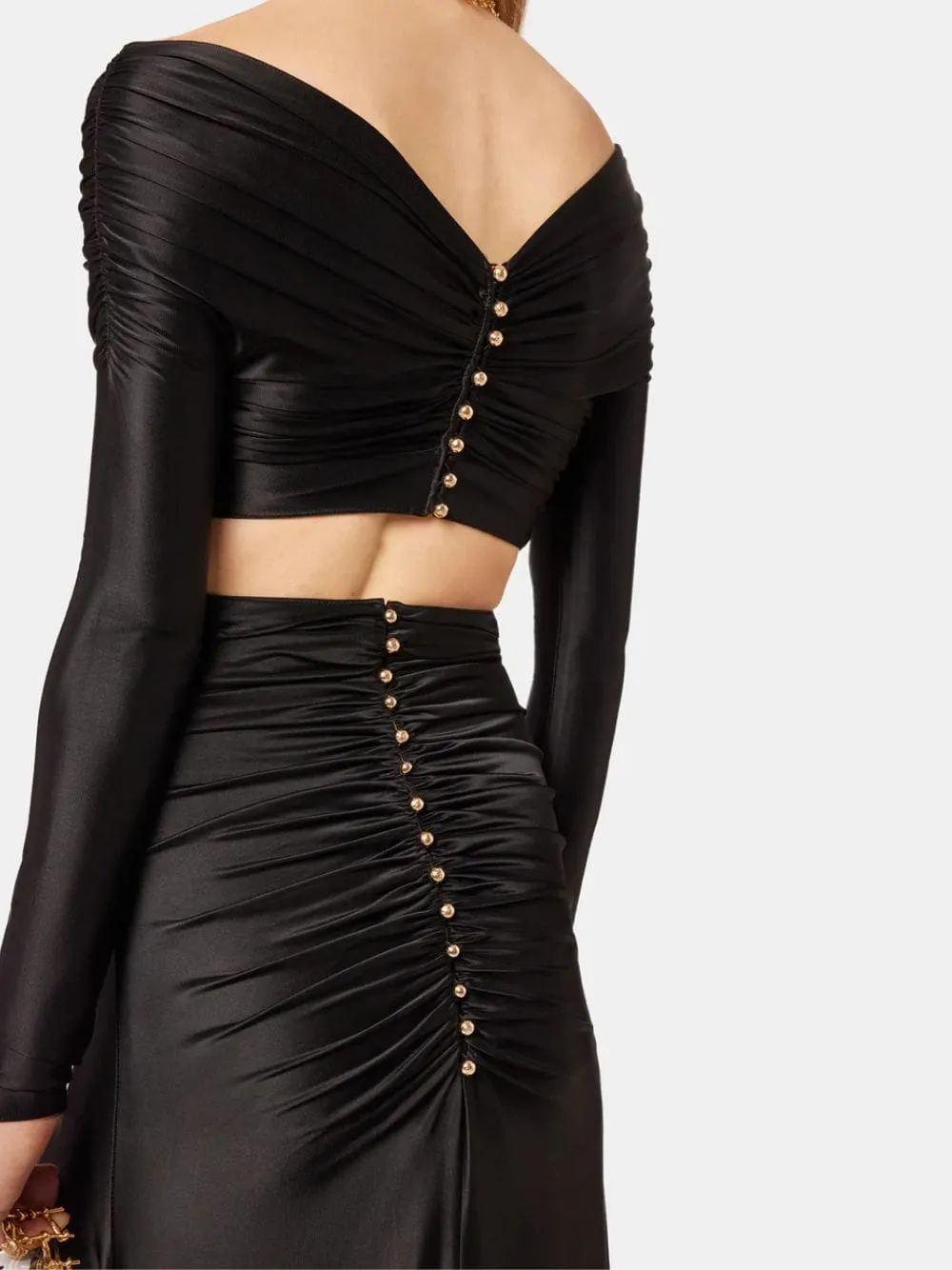 Glossy Finish Gathered Long Skirt