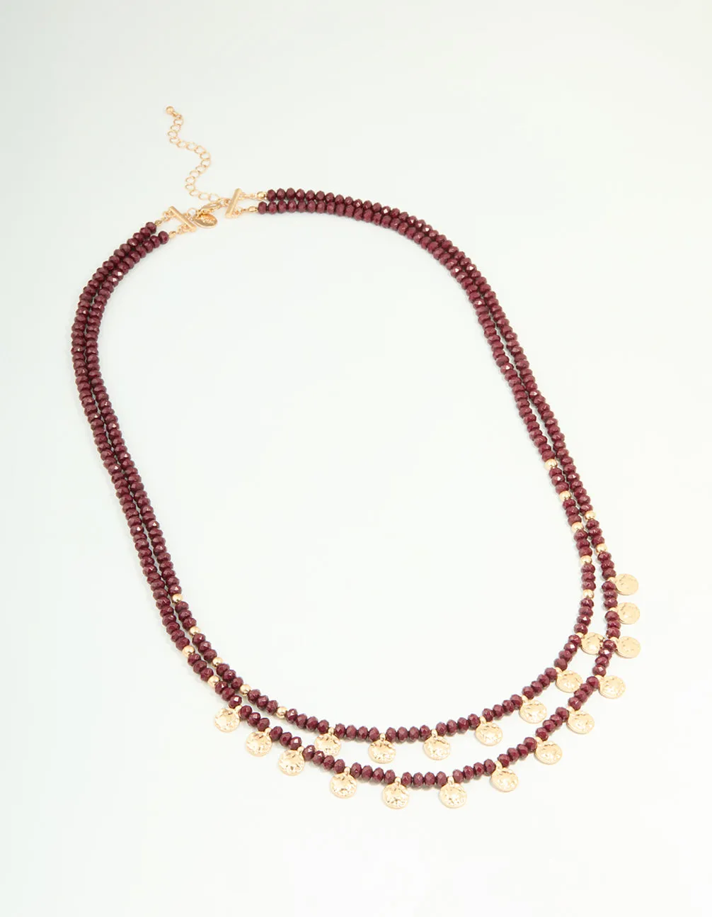 Gold Red Beaded Mini Coin Layered Necklace