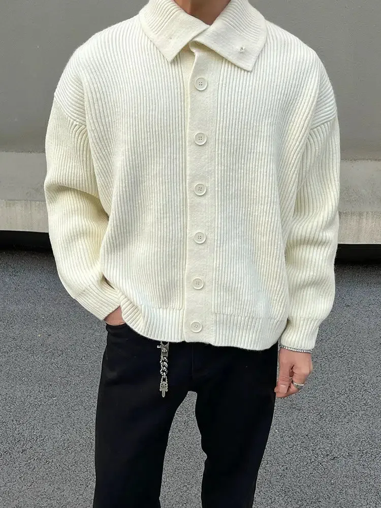 High Collar Button-Up Cardigan Sweater