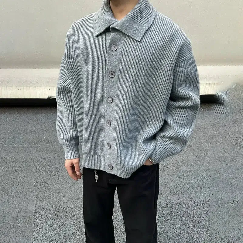 High Collar Button-Up Cardigan Sweater