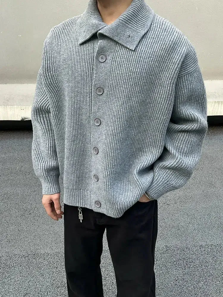 High Collar Button-Up Cardigan Sweater