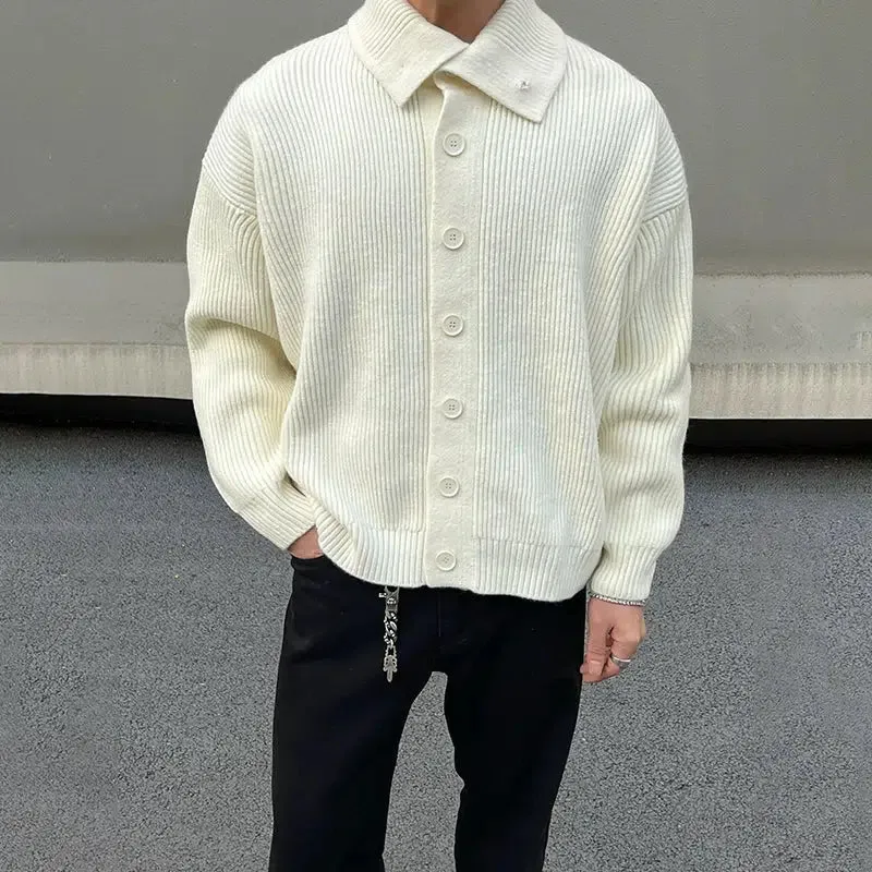 High Collar Button-Up Cardigan Sweater