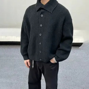 High Collar Button-Up Cardigan Sweater