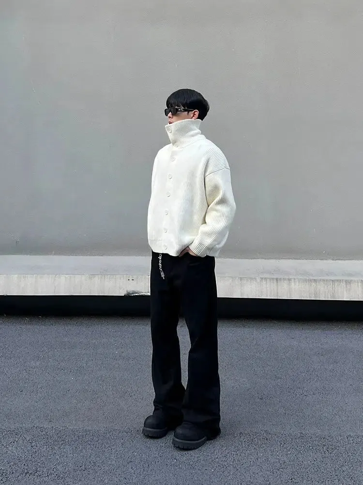 High Collar Button-Up Cardigan Sweater