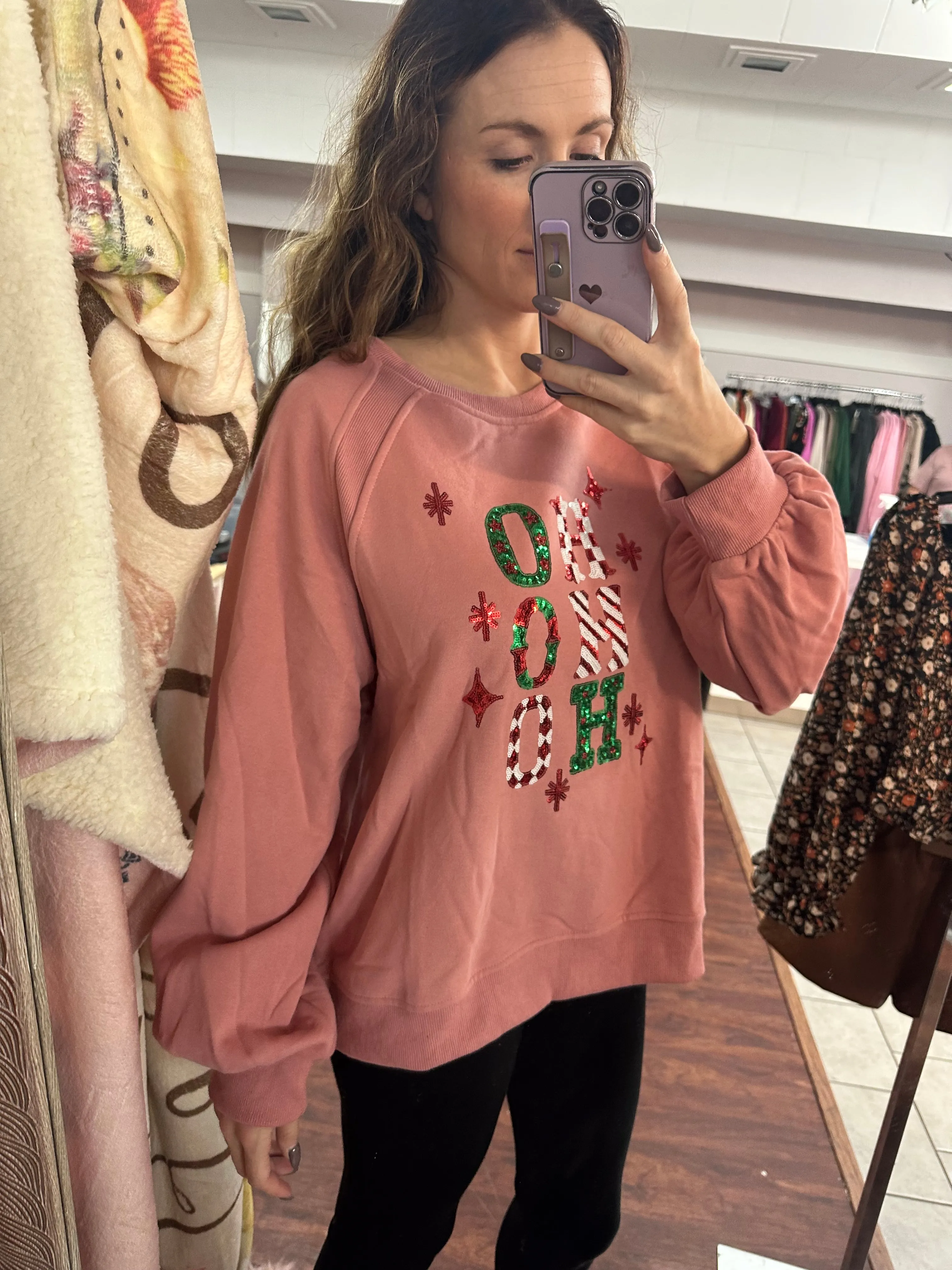 Ho Ho Ho Sweatshirt: Dusty Peach